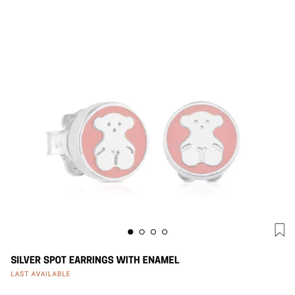 Tous Silver and Pink Bear Stud Earrings